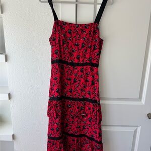 Adelyn Rae Red Floral Maxi Dress with Black Trim